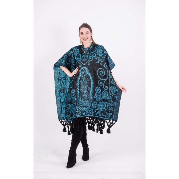 Mexican Our Lady of Guadalupe Poncho Turquoise - Picture 5 of 5